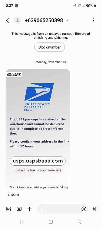 USPS SCAM TEXT