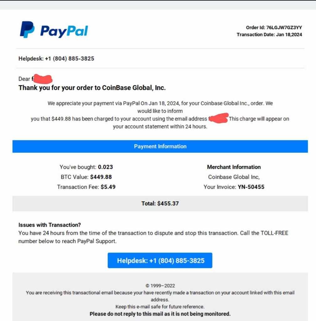 Fake PayPal/Coin Base scam - Scams - Scammer Info
