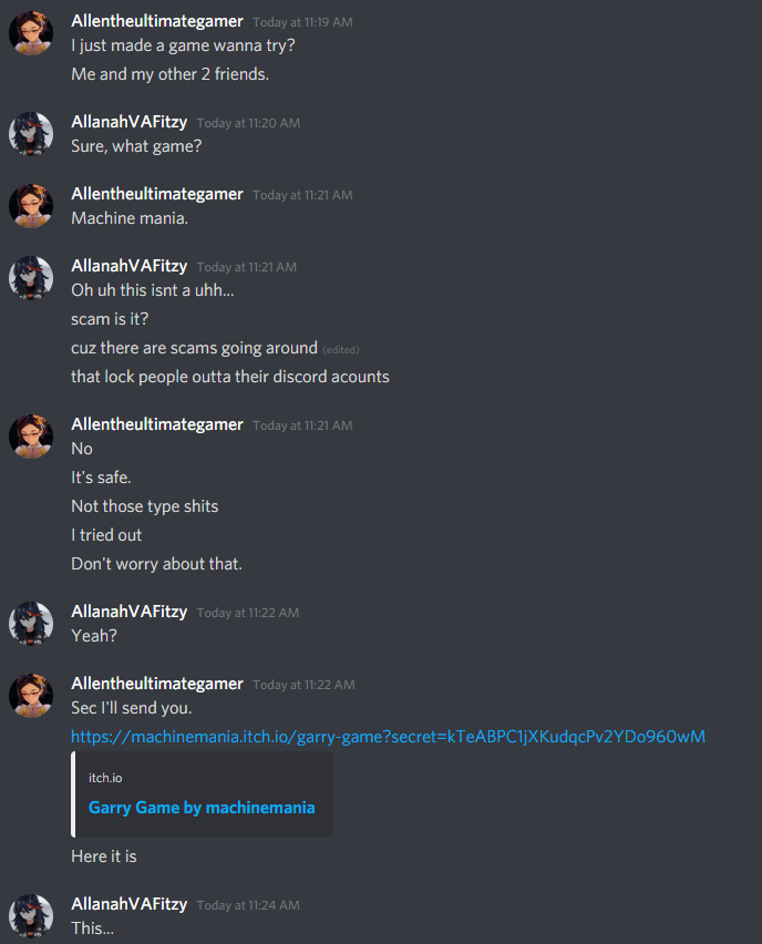 DANGEROUS Discord SCAM spreads to itch.io! - Discord - Scammer Info