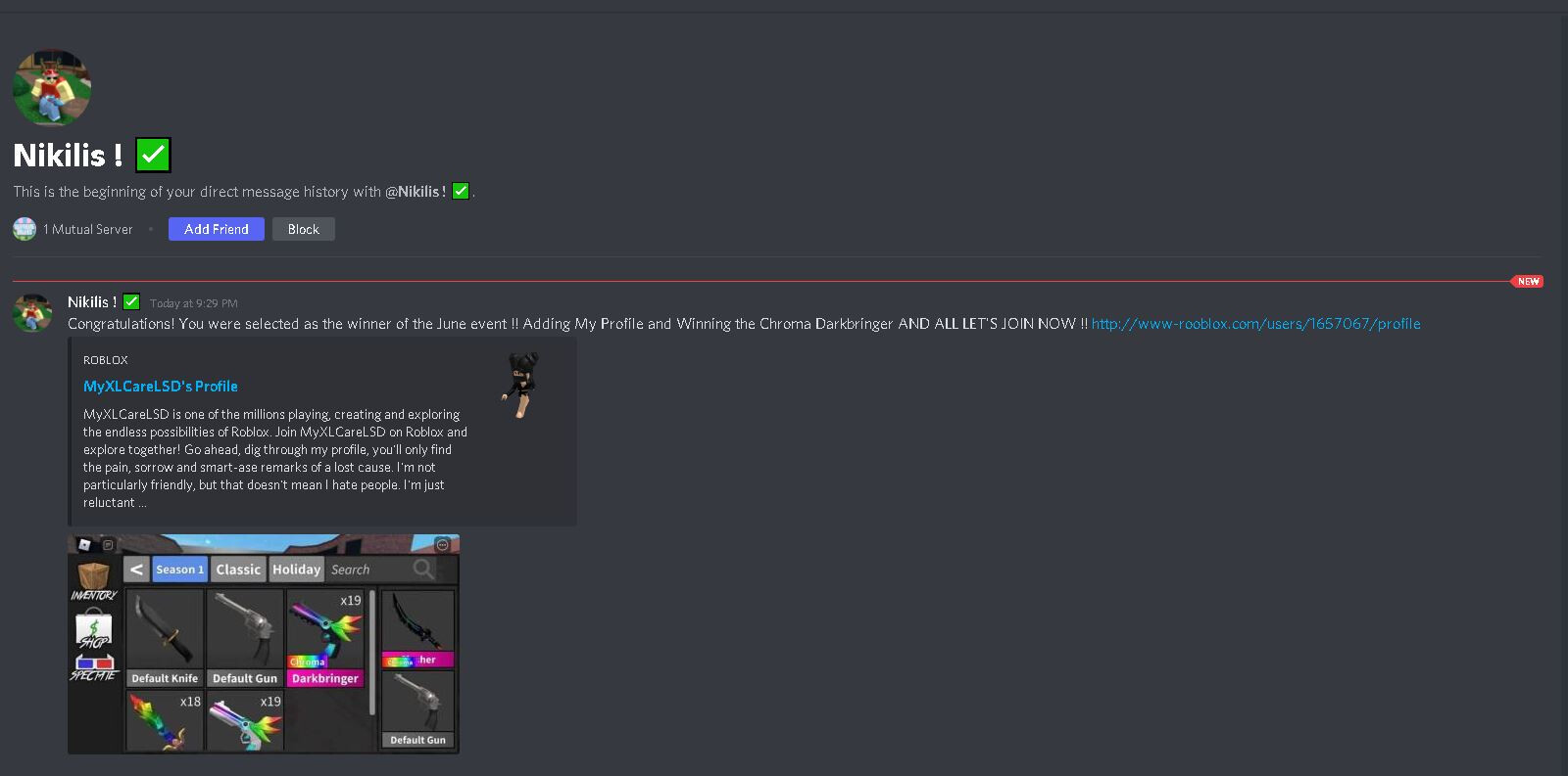 You Were Selected As The Winner Of The June Event Roblox Discord Scam Phishing Scammer Info - how to join roblox discord
