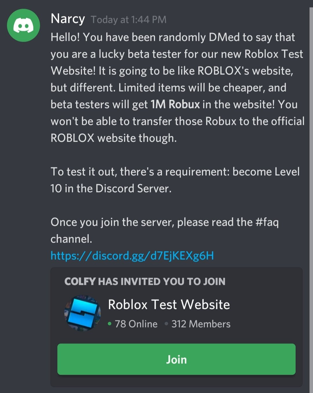 You are a lucky beta tester for our new Roblox Test Website! Scam  (Includes Discord server to Flood) - Phishing - Scammer Info