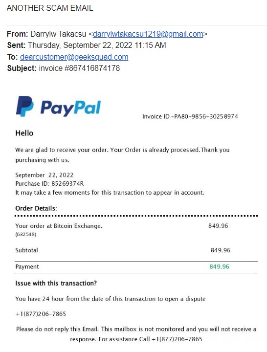 877) 206-7865 - PayPal Refund gmail: Toll-Free - Refund Scam - Scammer Info